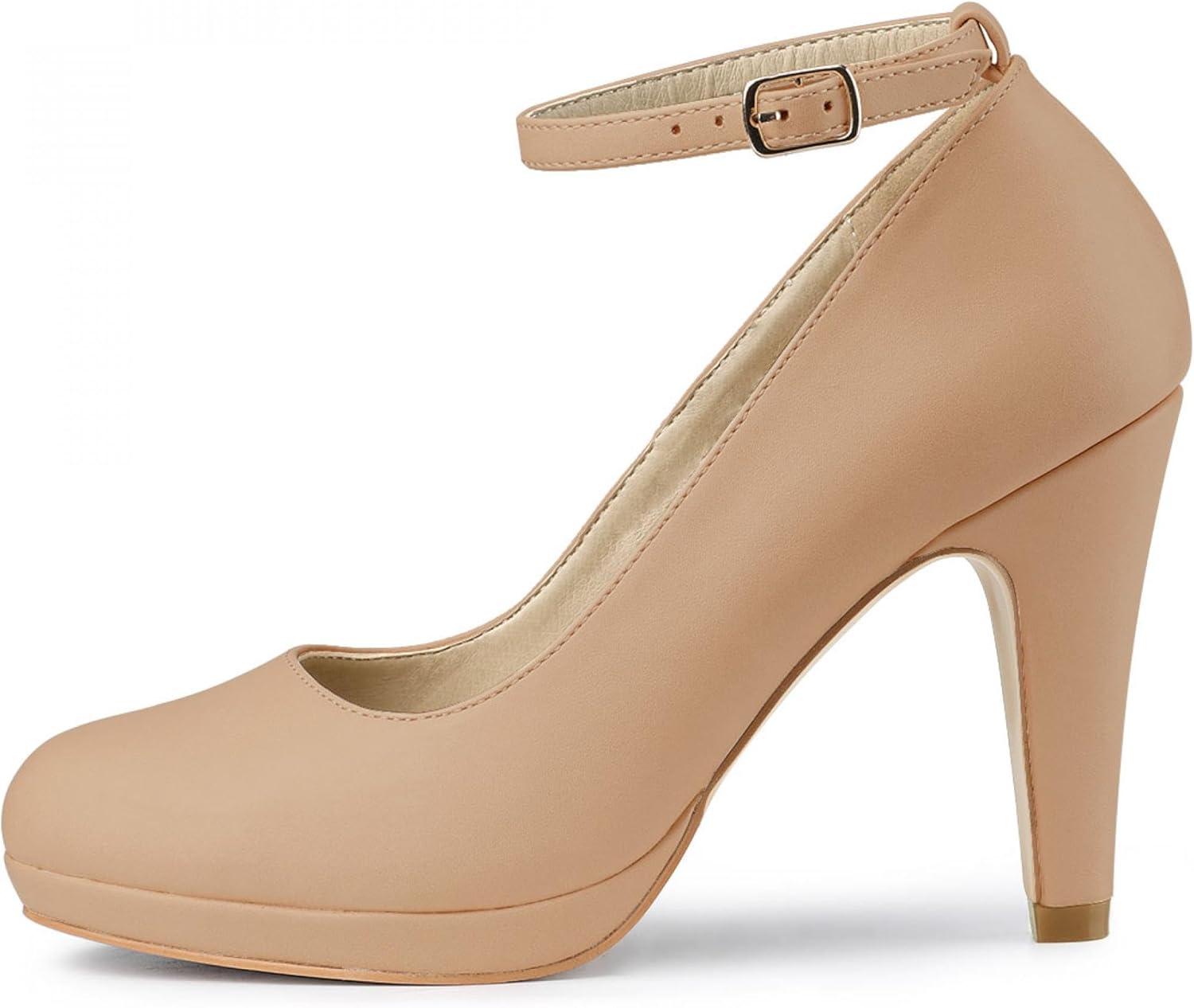 imageAllegra K Womens Round Toe Stiletto Heels Ankle Strap PumpsNude