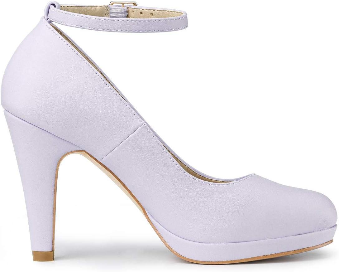 imageAllegra K Womens Round Toe Stiletto Heels Ankle Strap PumpsPurple