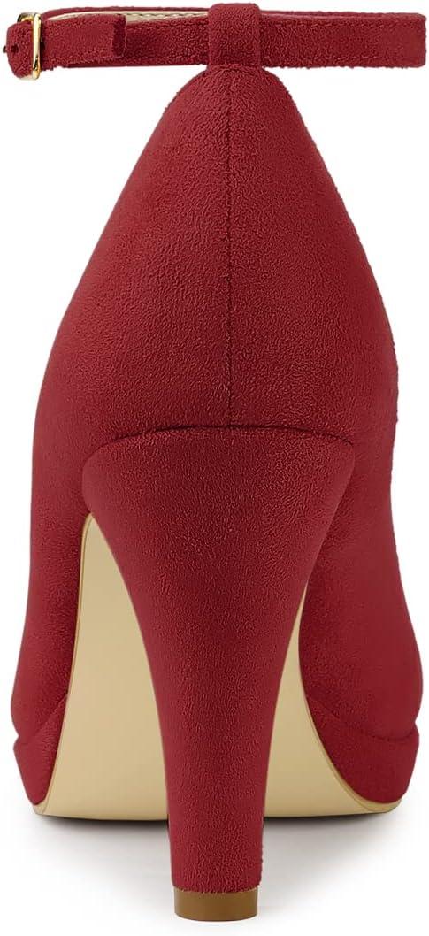 imageAllegra K Womens Round Toe Stiletto Heels Ankle Strap PumpsRed