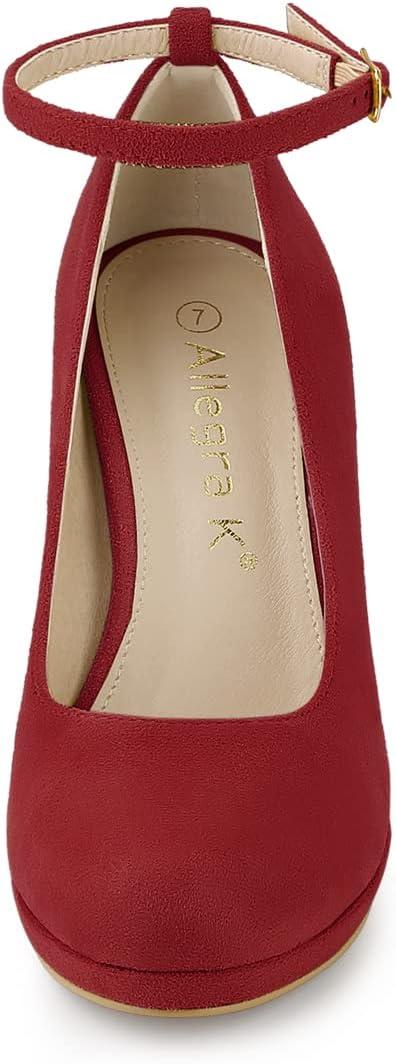 imageAllegra K Womens Round Toe Stiletto Heels Ankle Strap PumpsRed