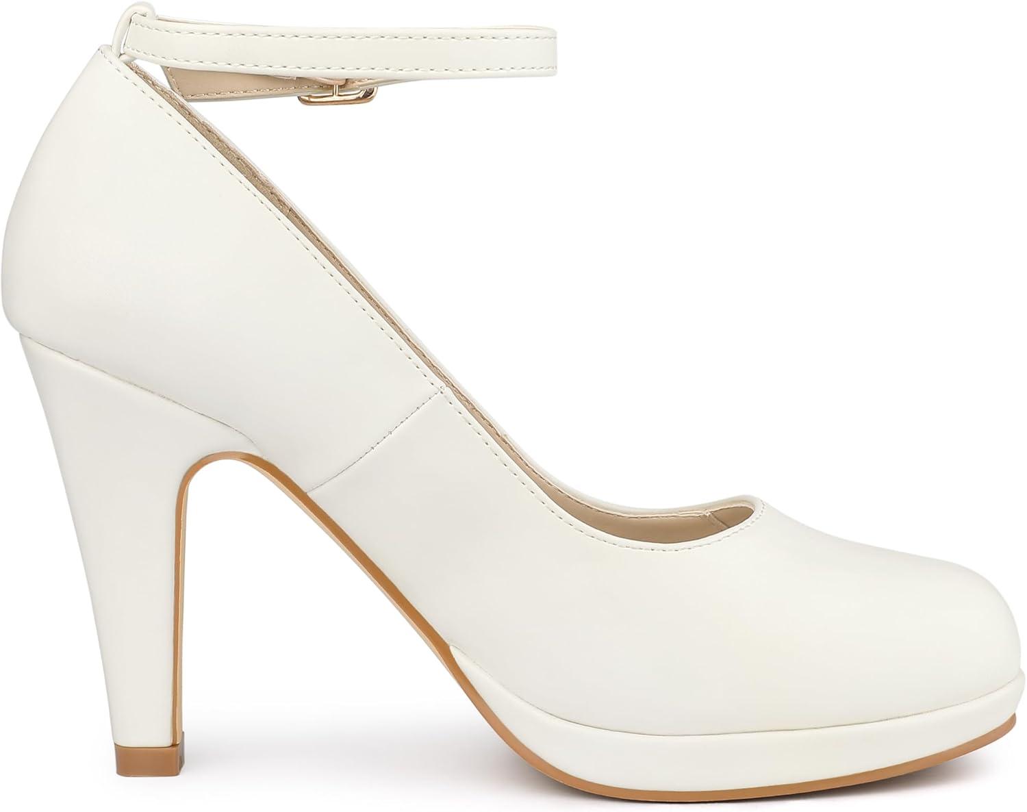 imageAllegra K Womens Round Toe Stiletto Heels Ankle Strap PumpsWhite