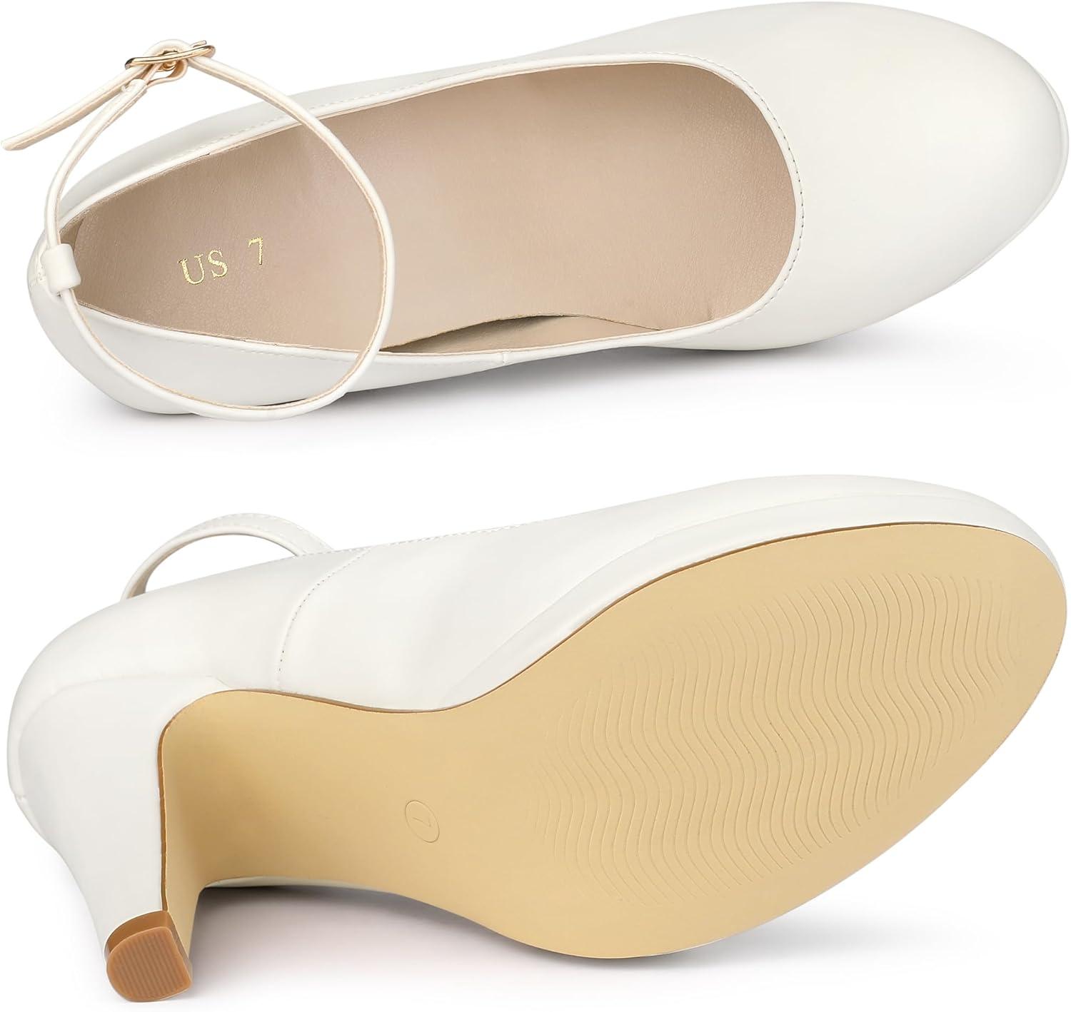 imageAllegra K Womens Round Toe Stiletto Heels Ankle Strap PumpsWhite