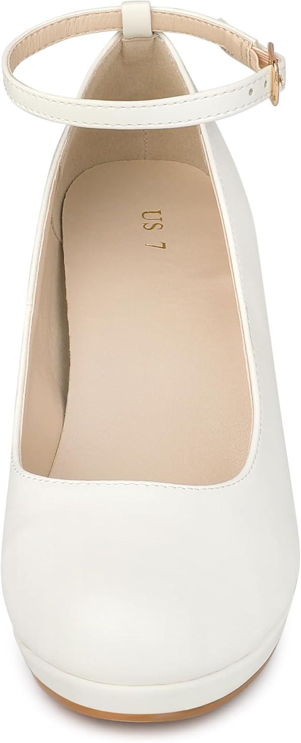 imageAllegra K Womens Round Toe Stiletto Heels Ankle Strap PumpsWhite