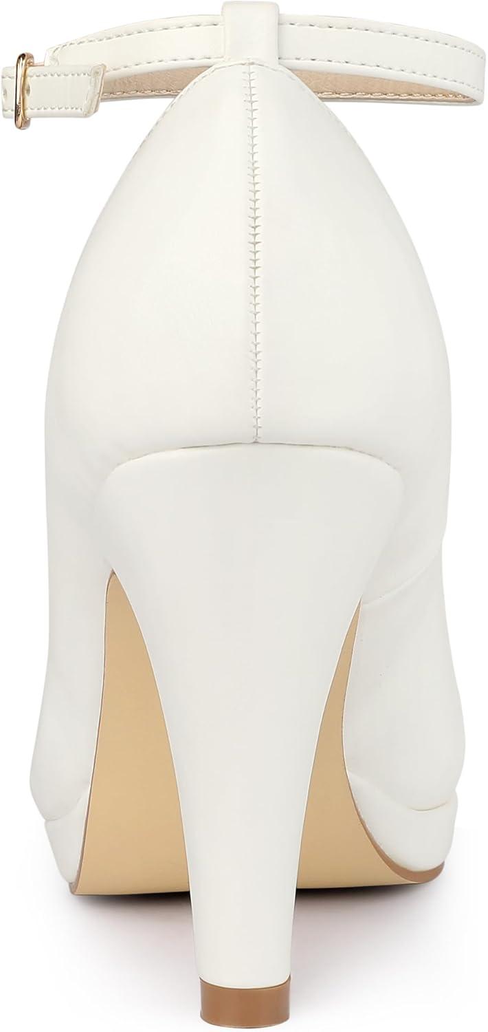 imageAllegra K Womens Round Toe Stiletto Heels Ankle Strap PumpsWhite