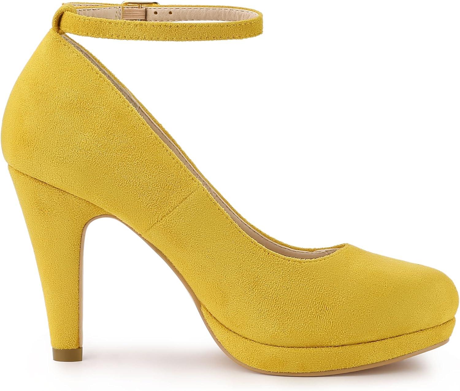 imageAllegra K Womens Round Toe Stiletto Heels Ankle Strap PumpsYellow