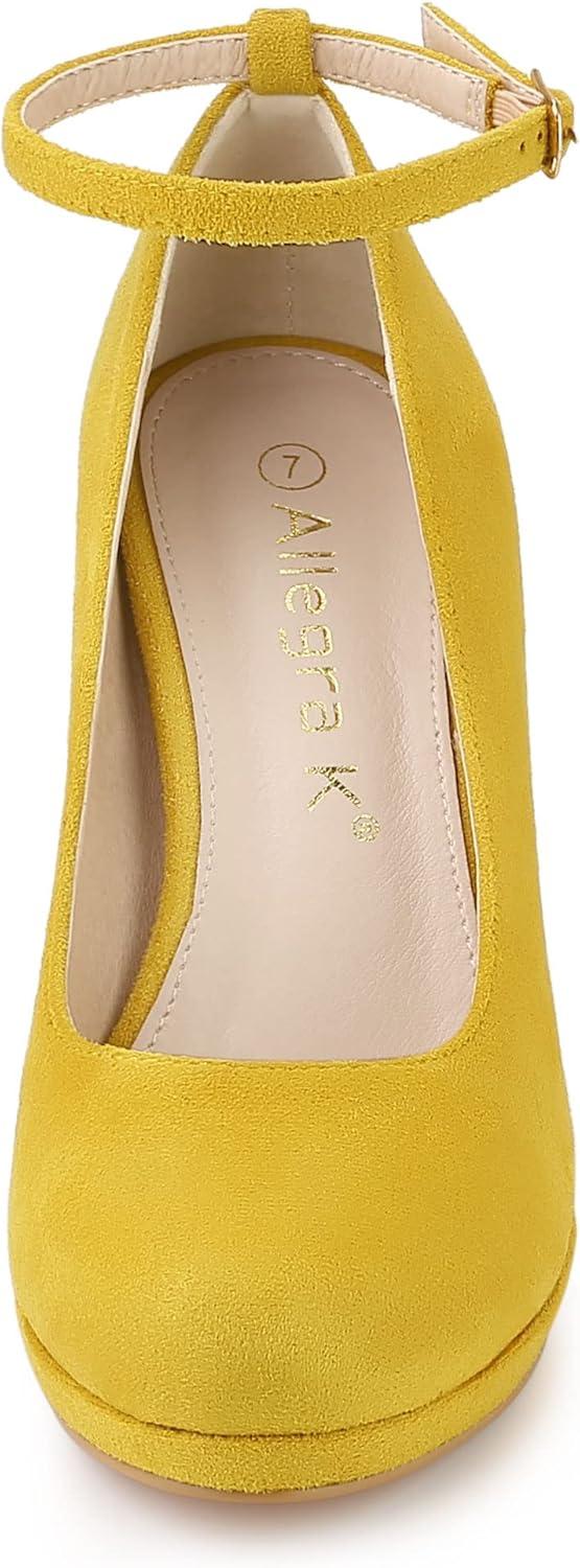 imageAllegra K Womens Round Toe Stiletto Heels Ankle Strap PumpsYellow
