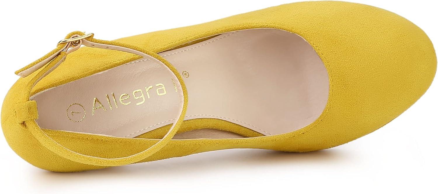 imageAllegra K Womens Round Toe Stiletto Heels Ankle Strap PumpsYellow