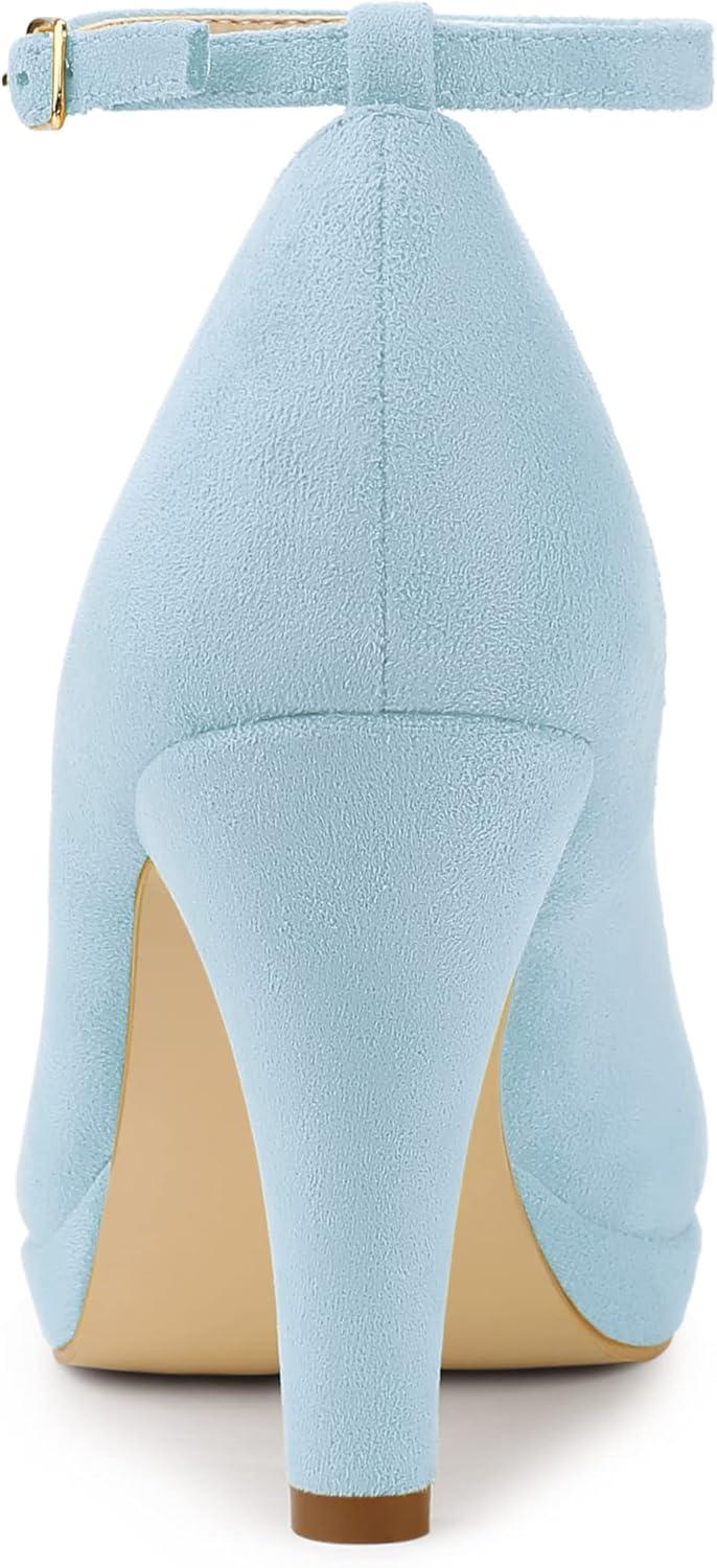 imageAllegra K Womens Round Toe Stiletto Heels Ankle Strap Sky Blue Pumps  65 M US