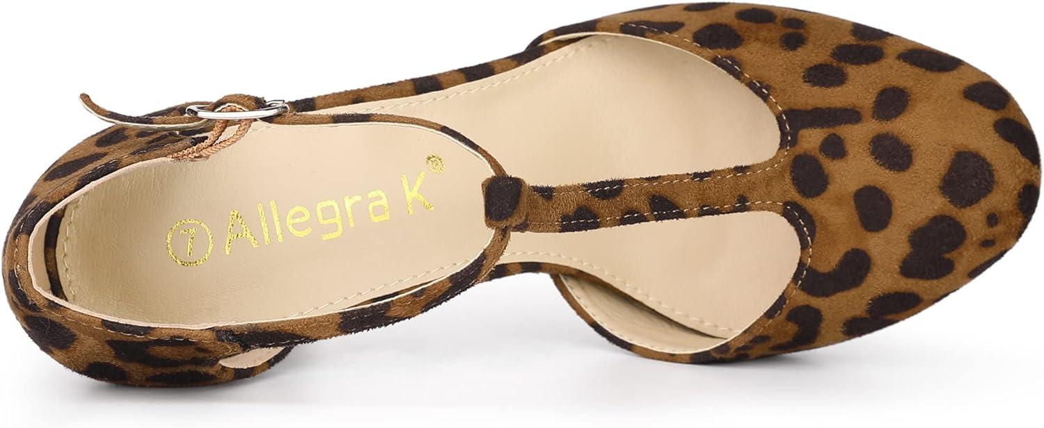 imageAllegra K Womens Rounded Toe Stiletto Heel TStrap Dress Leopard Pumps 8 M US