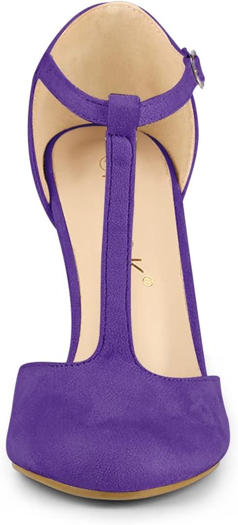 imageAllegra K Womens Rounded Toe Stiletto Heel TStrap Dress Purple Pumps 65 M US