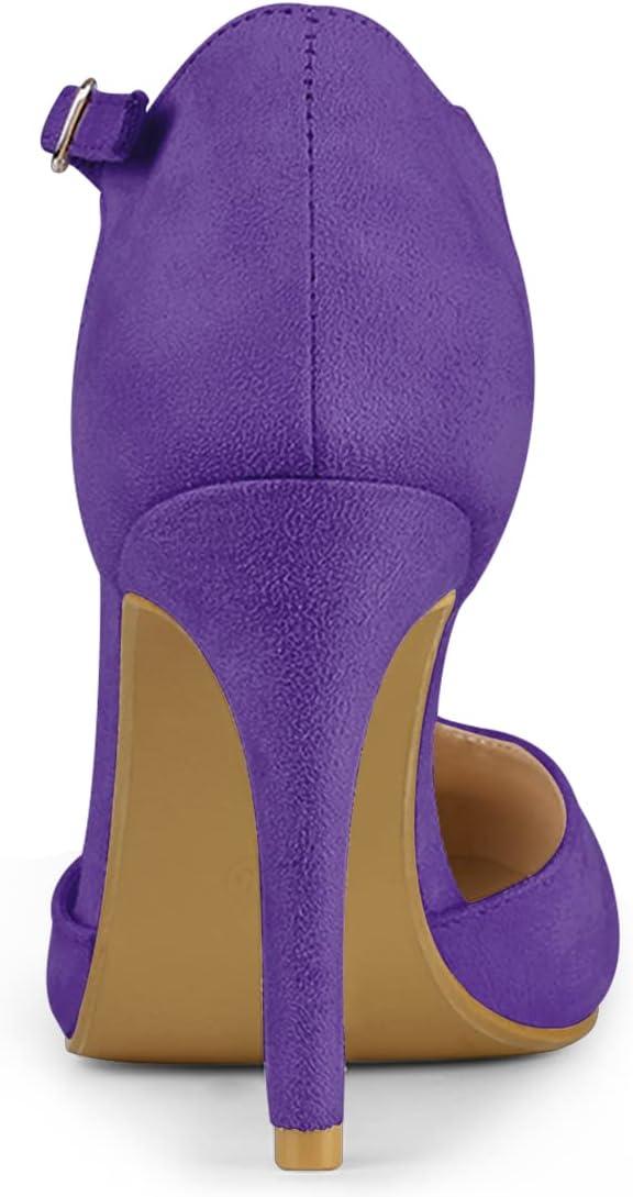 imageAllegra K Womens Rounded Toe Stiletto Heel TStrap Dress Purple Pumps 65 M US