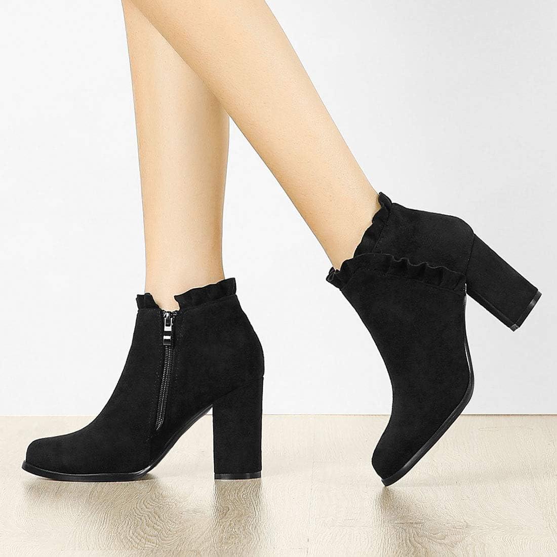 imageAllegra K Womens Ruffle Block Heel Ankle BootsBlack