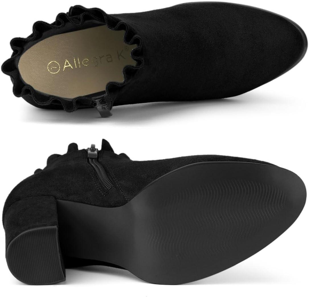 imageAllegra K Womens Ruffle Block Heel Ankle BootsBlack