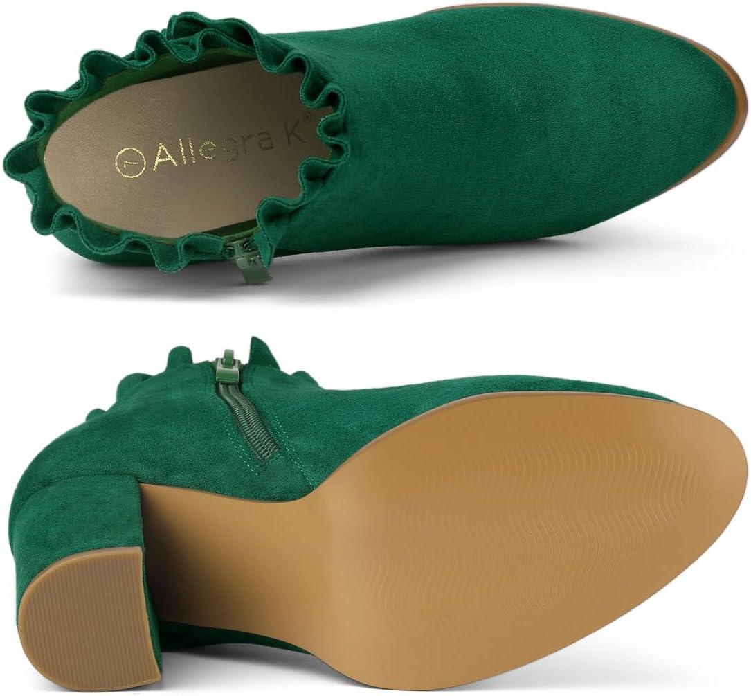 imageAllegra K Womens Ruffle Block Heel Ankle BootsDark Green