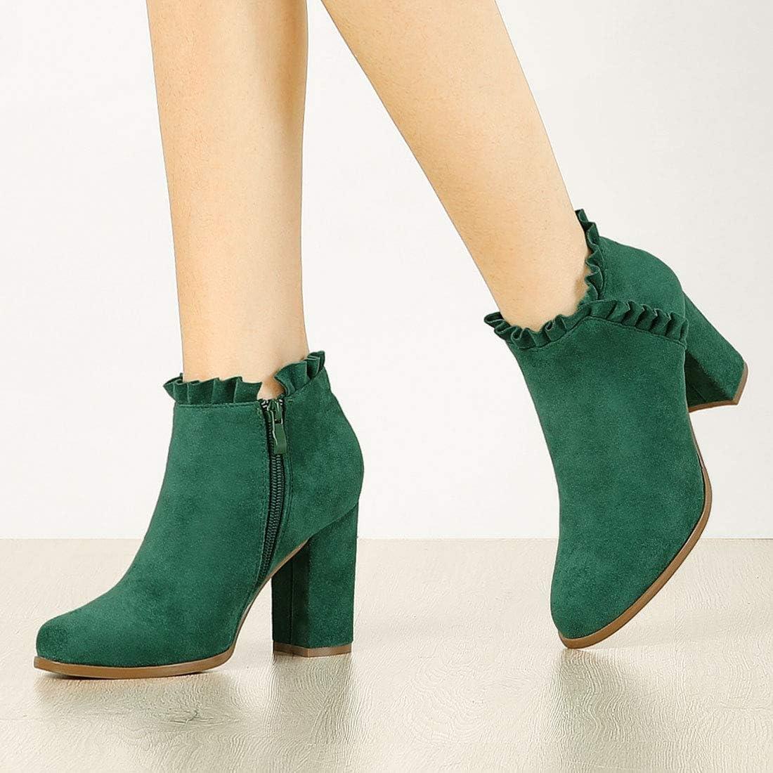imageAllegra K Womens Ruffle Block Heel Ankle BootsDark Green