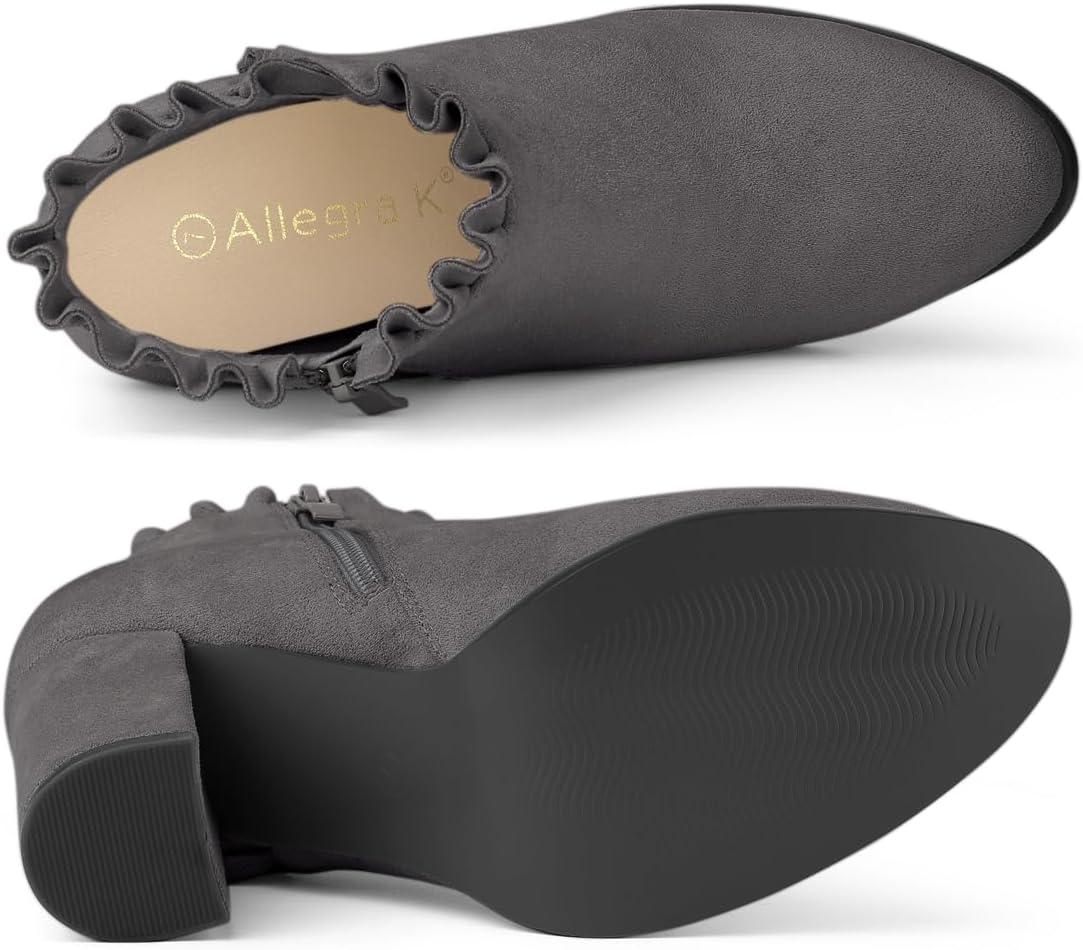 imageAllegra K Womens Ruffle Block Heel Ankle BootsGrey