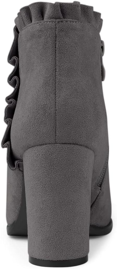 imageAllegra K Womens Ruffle Block Heel Ankle BootsGrey