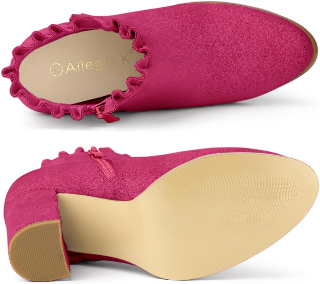 imageAllegra K Womens Ruffle Block Heel Ankle BootsHot Pink