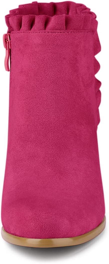 imageAllegra K Womens Ruffle Block Heel Ankle BootsHot Pink