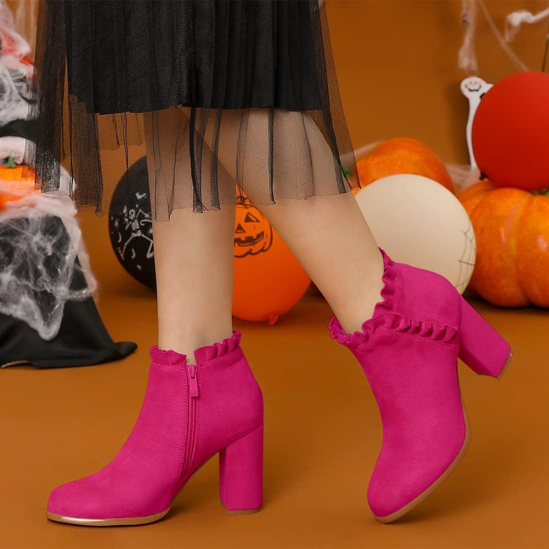 imageAllegra K Womens Ruffle Block Heel Ankle BootsHot Pink