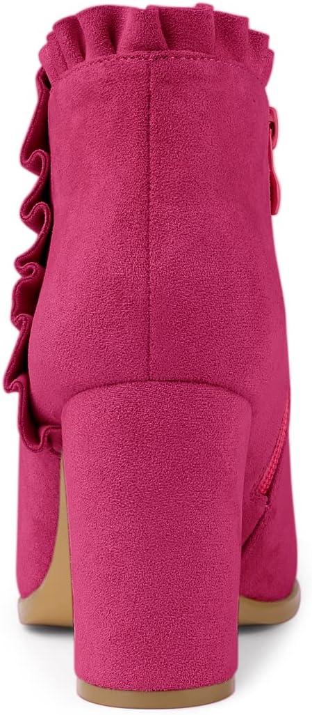 imageAllegra K Womens Ruffle Block Heel Ankle BootsHot Pink