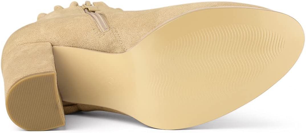 imageAllegra K Womens Ruffle Block Heel Ankle BootsKhaki