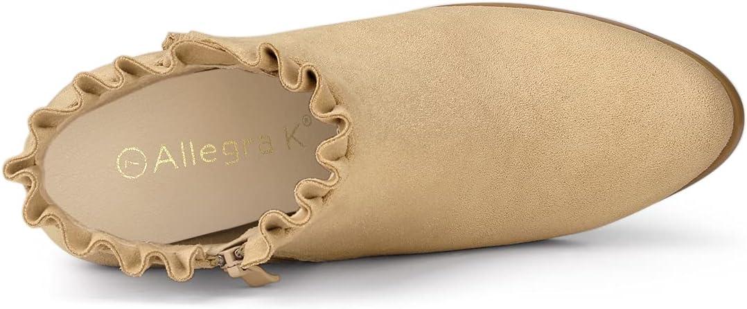 imageAllegra K Womens Ruffle Block Heel Ankle BootsKhaki