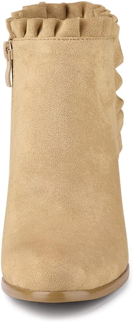 imageAllegra K Womens Ruffle Block Heel Ankle BootsKhaki