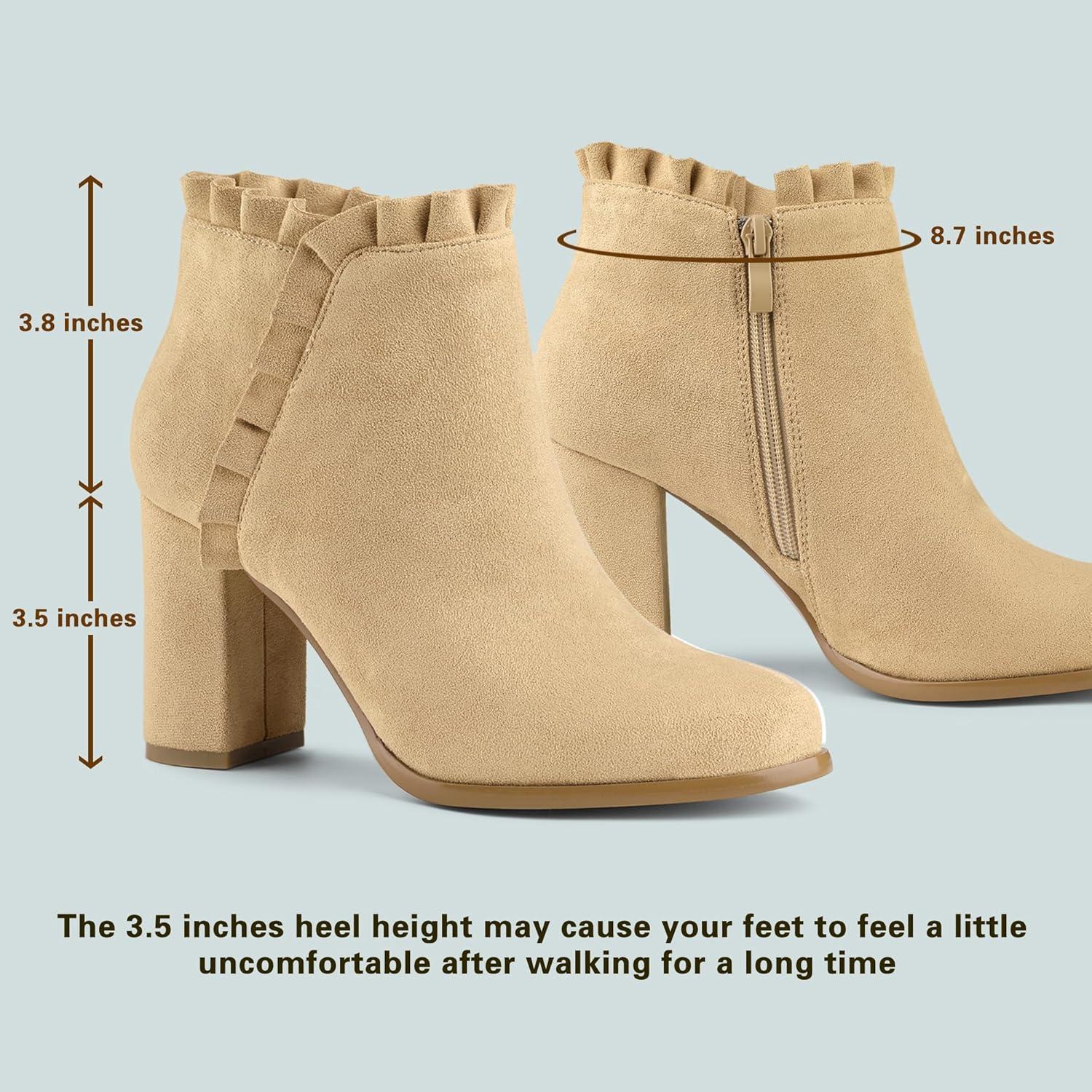 imageAllegra K Womens Ruffle Block Heel Ankle BootsKhaki