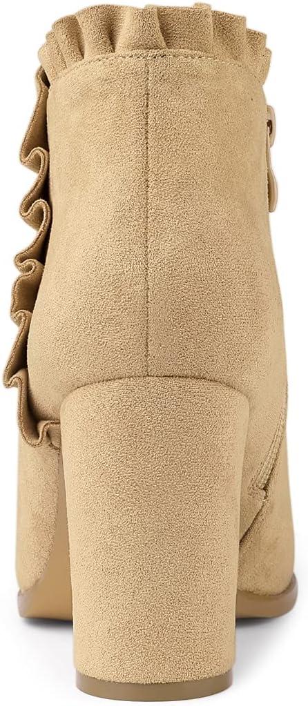 imageAllegra K Womens Ruffle Block Heel Ankle BootsKhaki