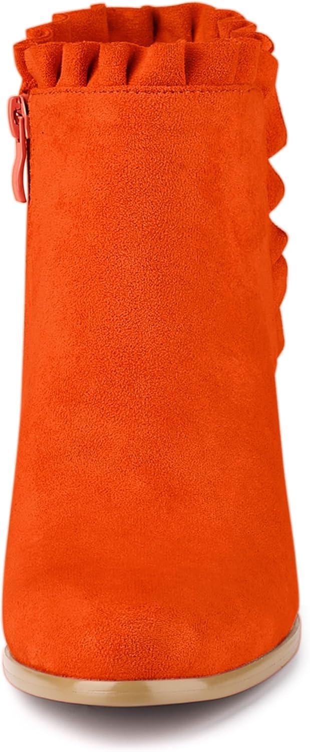 imageAllegra K Womens Ruffle Block Heel Ankle BootsOrange