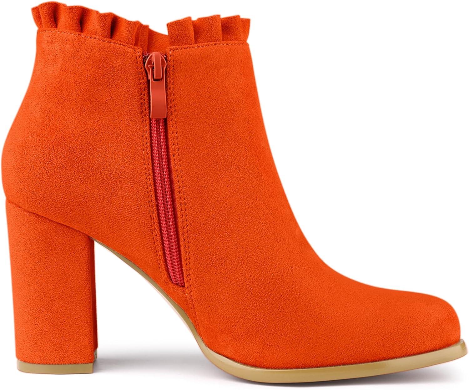 imageAllegra K Womens Ruffle Block Heel Ankle BootsOrange
