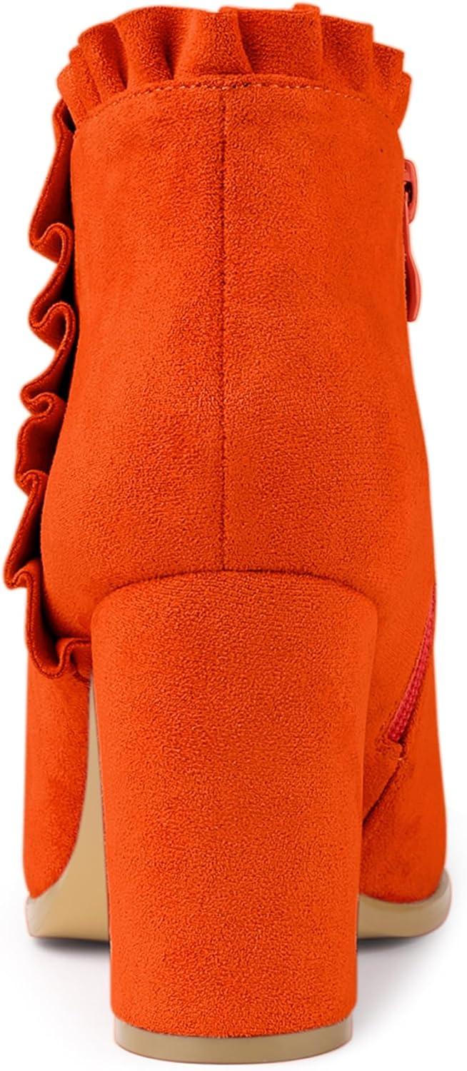 imageAllegra K Womens Ruffle Block Heel Ankle BootsOrange