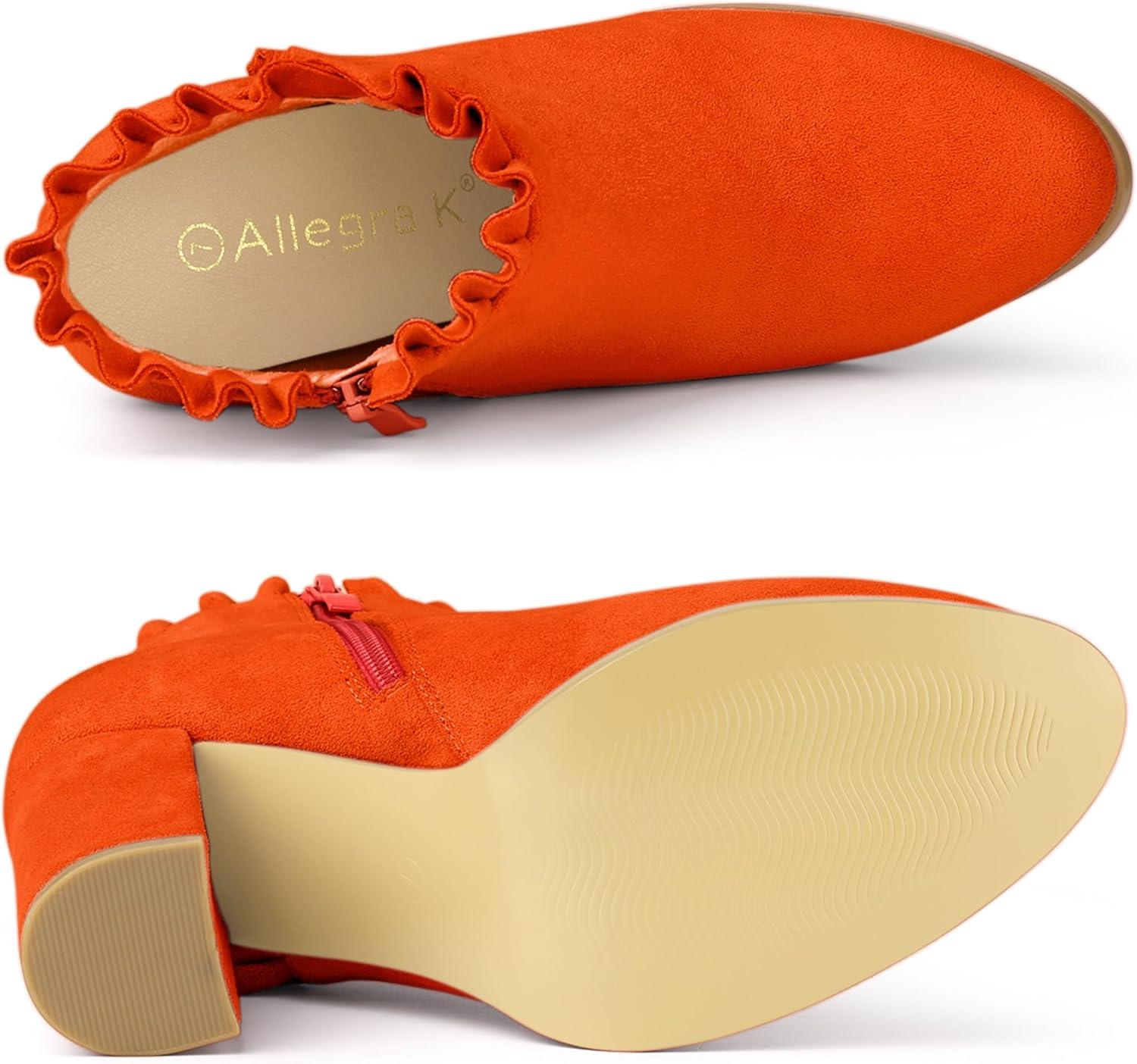 imageAllegra K Womens Ruffle Block Heel Ankle BootsOrange