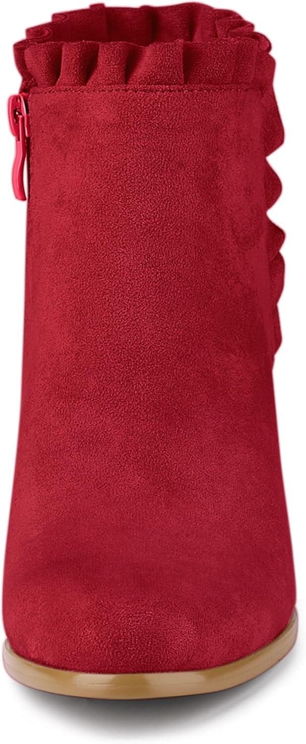 imageAllegra K Womens Ruffle Block Heel Ankle BootsRed