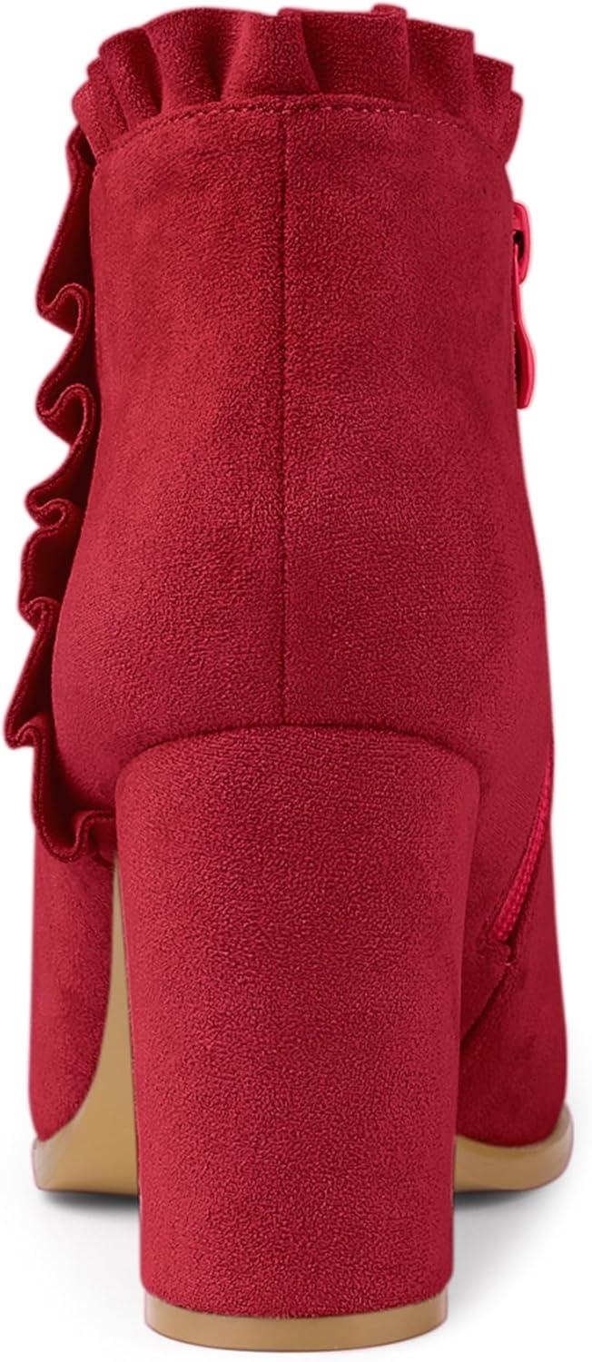 imageAllegra K Womens Ruffle Block Heel Ankle BootsRed