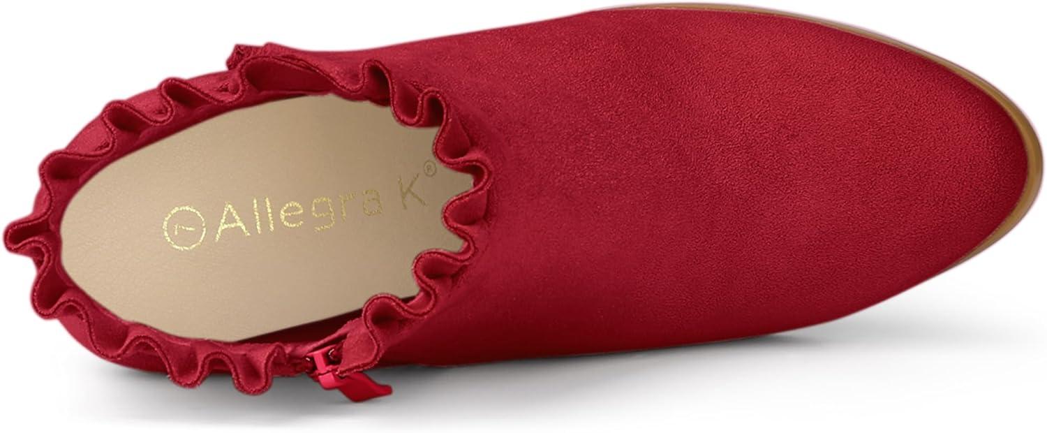 imageAllegra K Womens Ruffle Block Heel Ankle BootsRed
