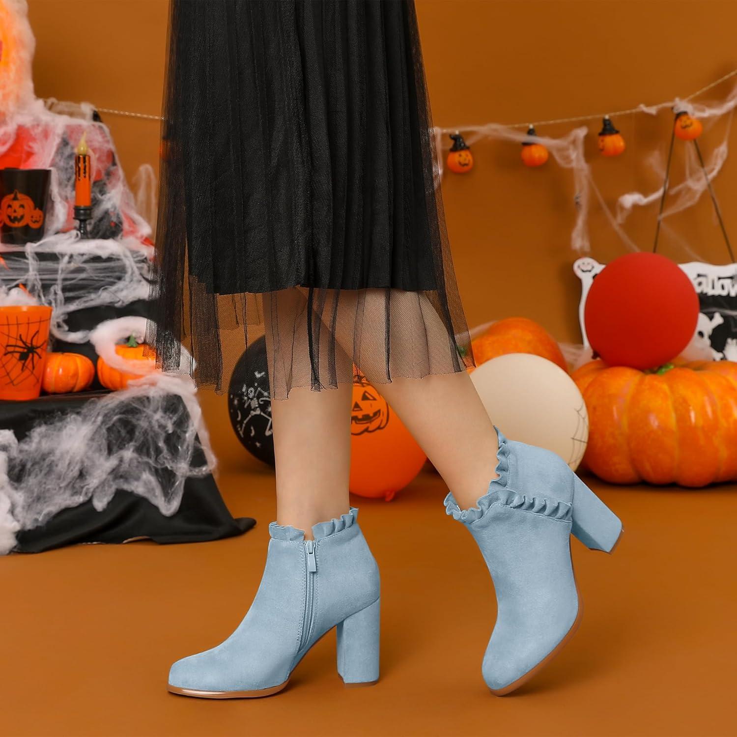 imageAllegra K Womens Ruffle Block Heel Ankle BootsSky Blue