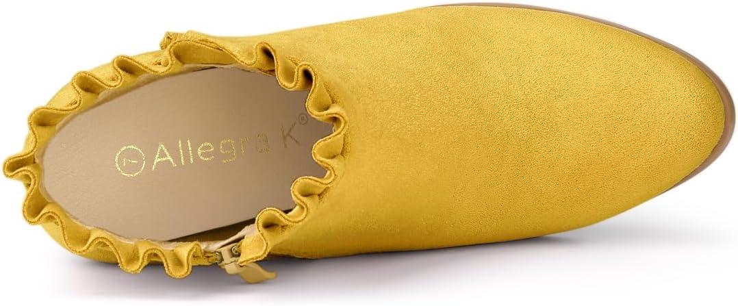 imageAllegra K Womens Ruffle Block Heel Ankle BootsYellow