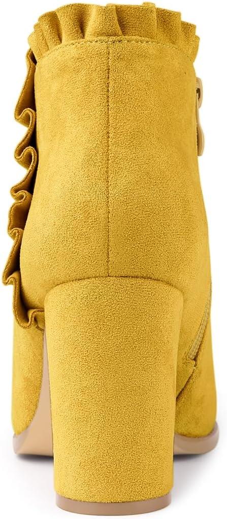 imageAllegra K Womens Ruffle Block Heel Ankle BootsYellow