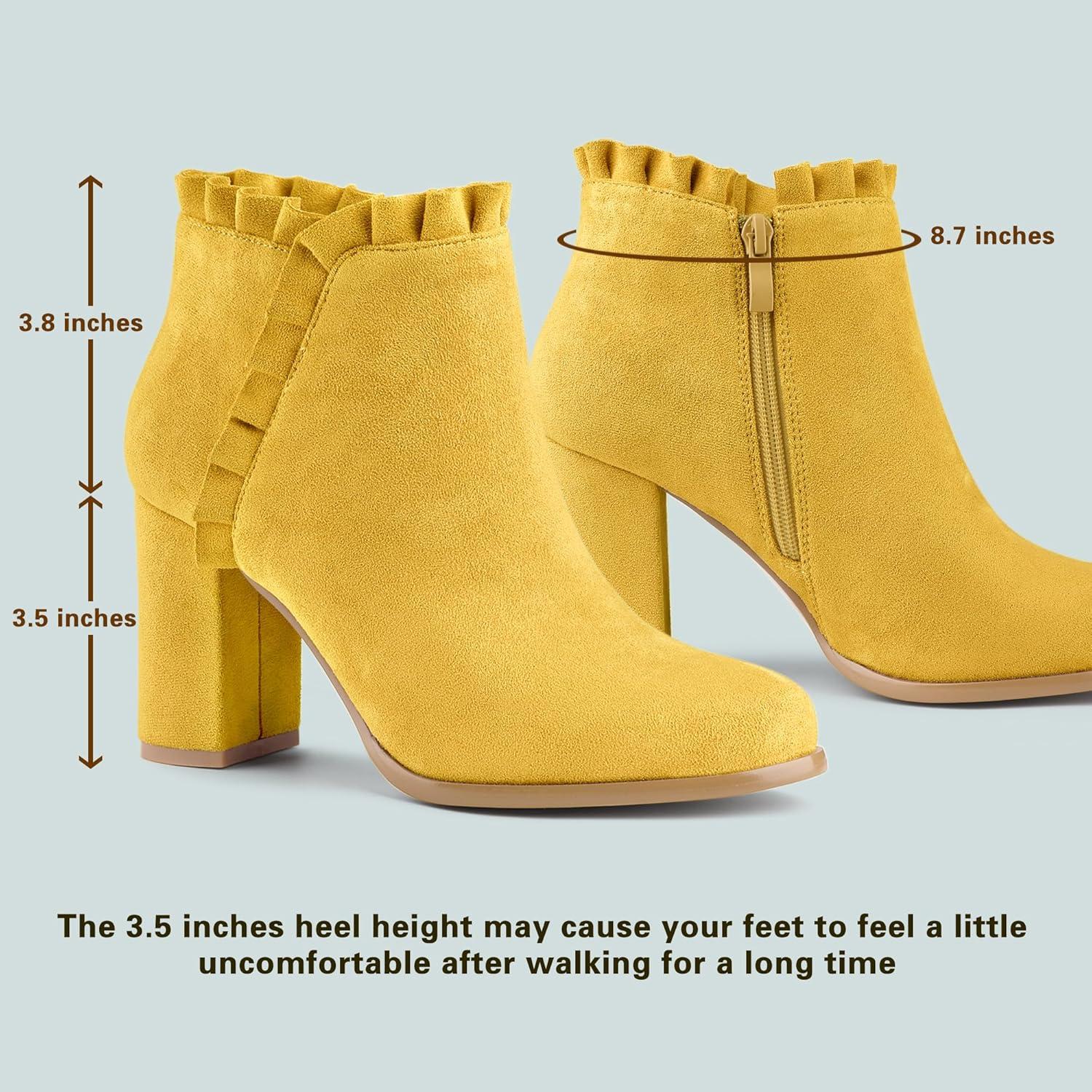 imageAllegra K Womens Ruffle Block Heel Ankle BootsYellow