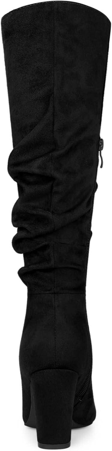 imageAllegra K Womens Slouch Pointed Toe Chunky Heel Knee High BootsBlack