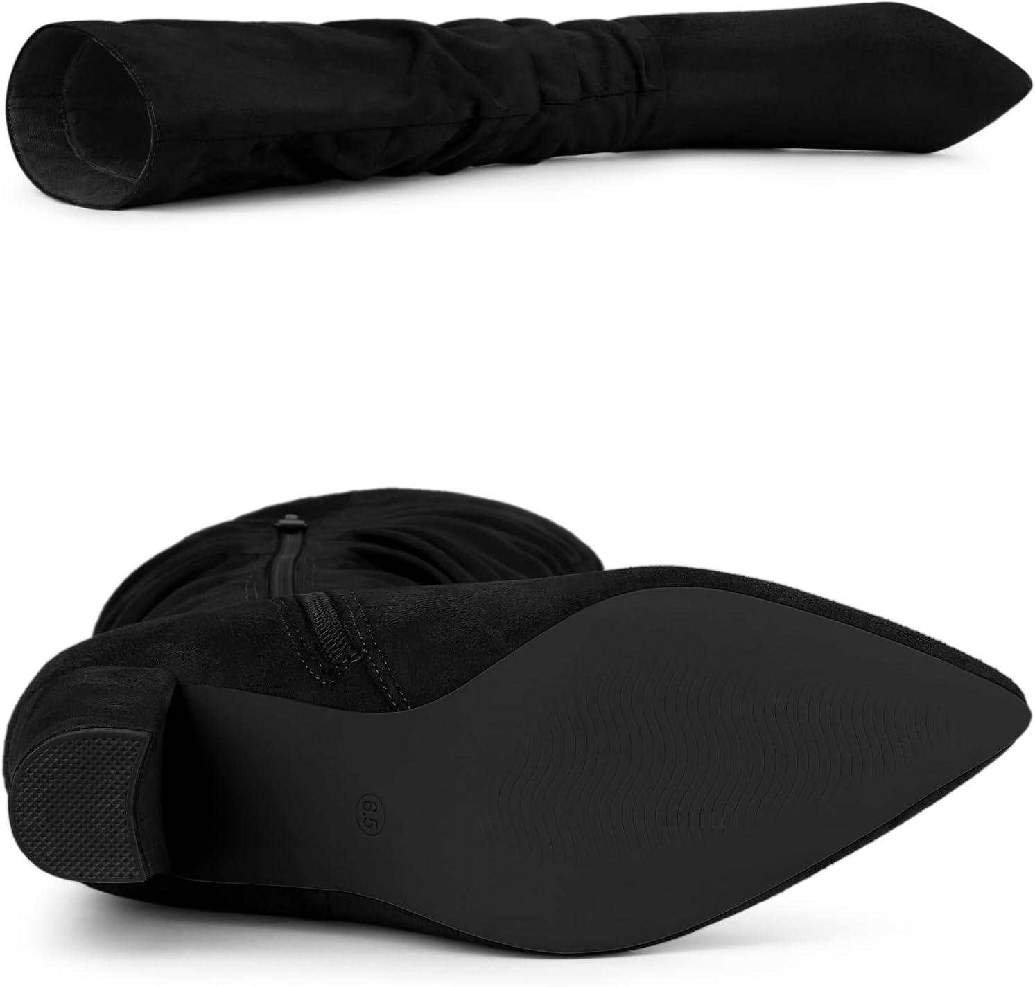 imageAllegra K Womens Slouch Pointed Toe Chunky Heel Knee High BootsBlack