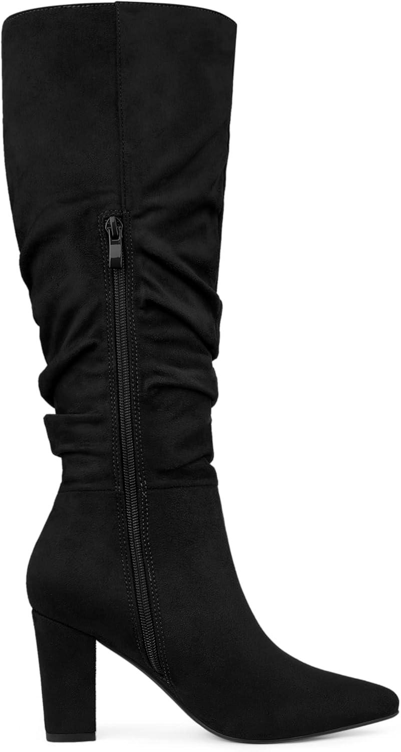 imageAllegra K Womens Slouch Pointed Toe Chunky Heel Knee High BootsBlack