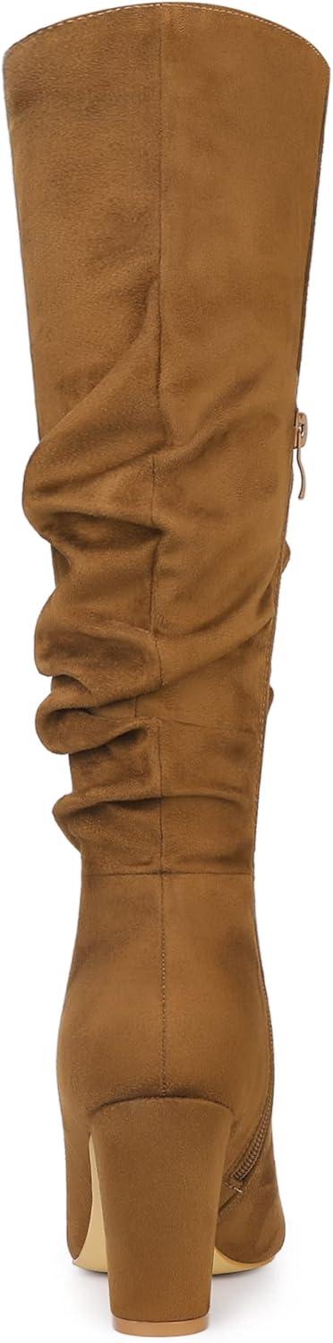 imageAllegra K Womens Slouch Pointed Toe Chunky Heel Knee High BootsBrown