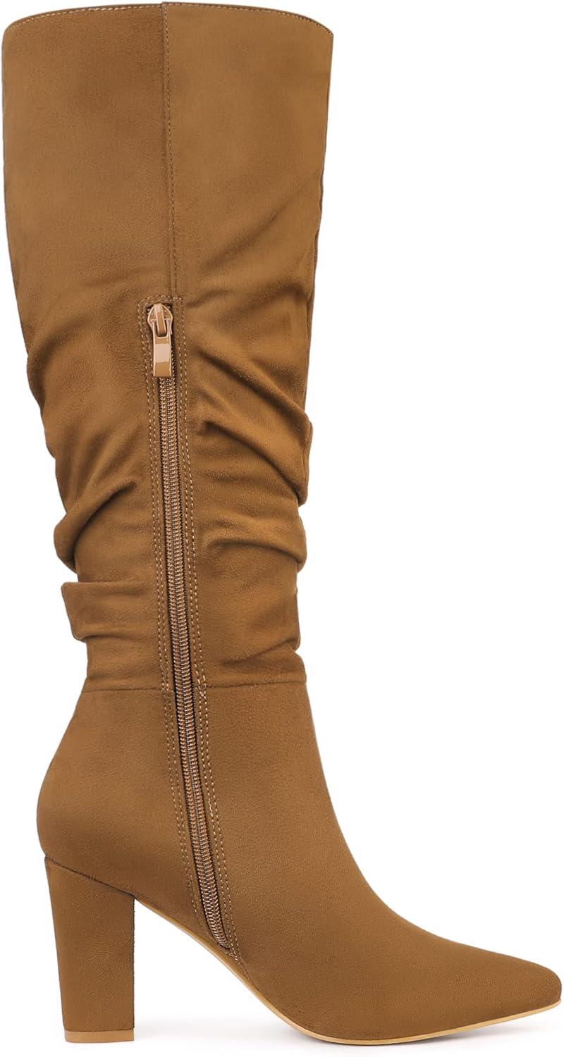 imageAllegra K Womens Slouch Pointed Toe Chunky Heel Knee High BootsBrown