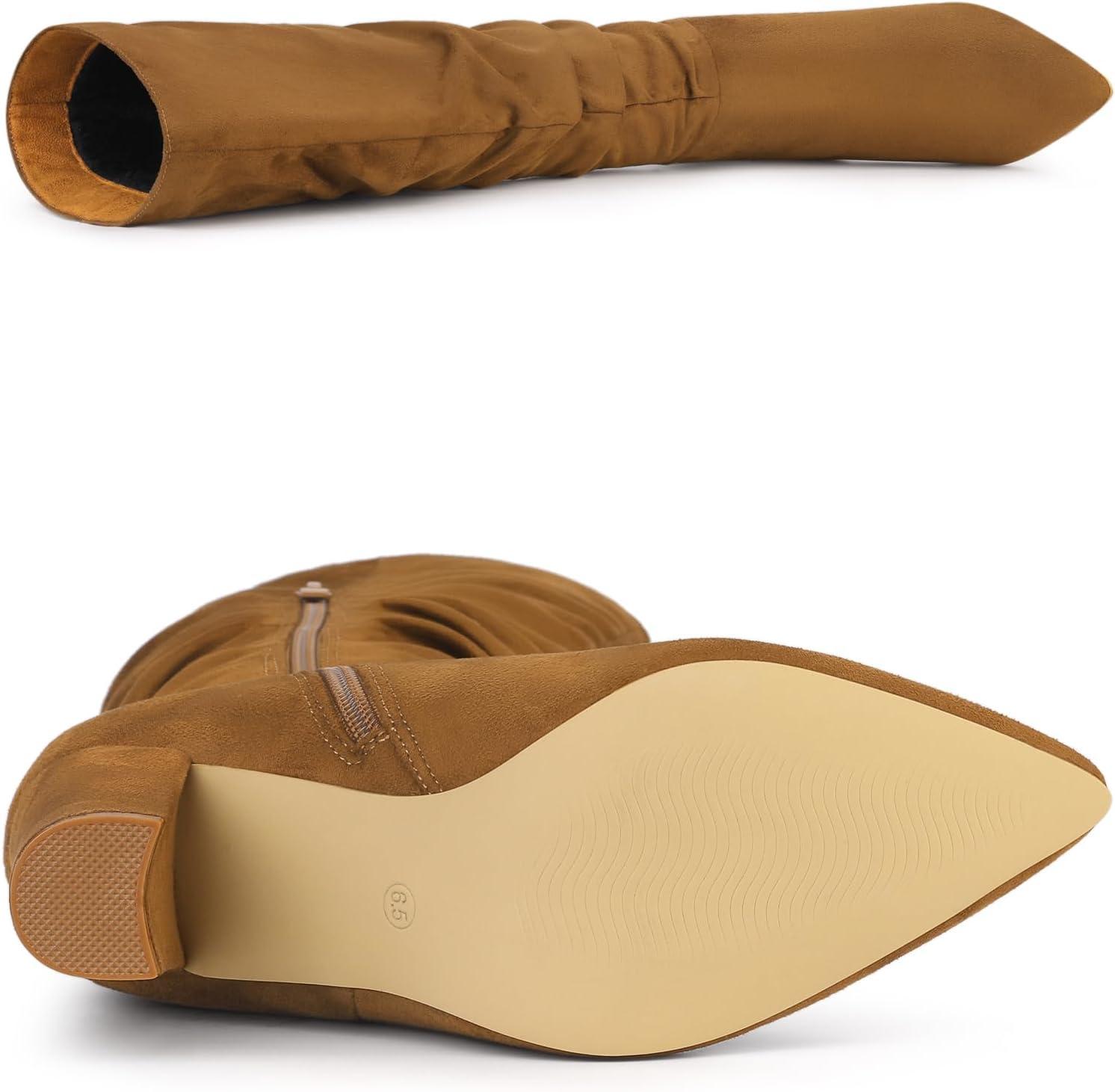 imageAllegra K Womens Slouch Pointed Toe Chunky Heel Knee High BootsBrown