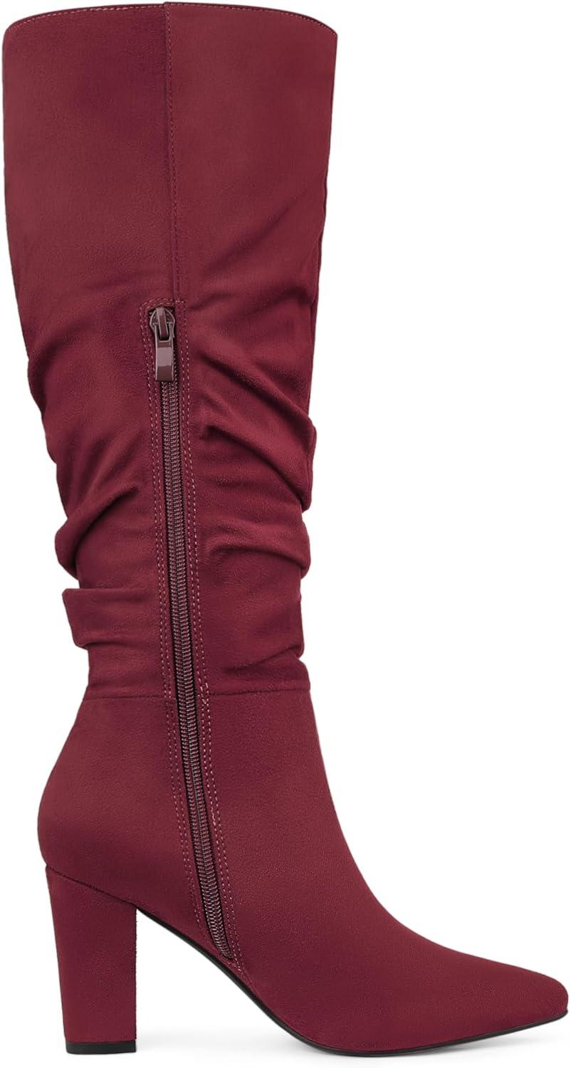 imageAllegra K Womens Slouch Pointed Toe Chunky Heel Knee High BootsBurgundy