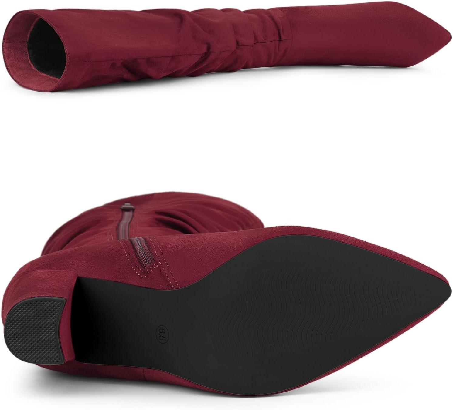 imageAllegra K Womens Slouch Pointed Toe Chunky Heel Knee High BootsBurgundy