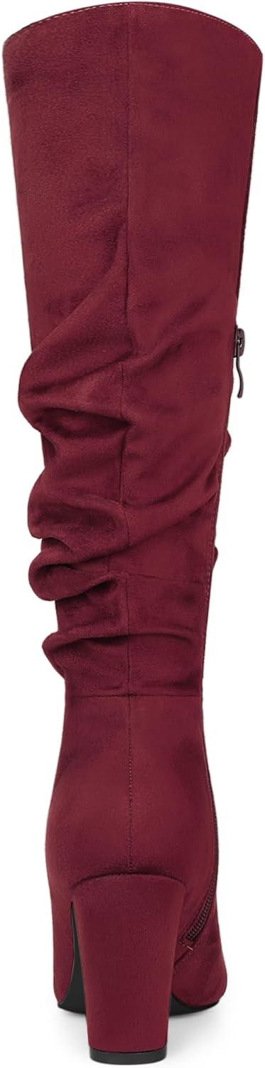 imageAllegra K Womens Slouch Pointed Toe Chunky Heel Knee High BootsBurgundy